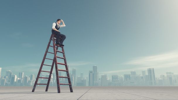 Mann sitzt auf einer Leiter - Foto, Bild