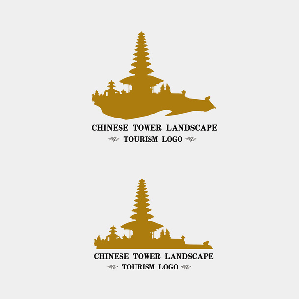 Chinese classical landscape / building / tower / mountain villa silhouette vector material - Vector, Image