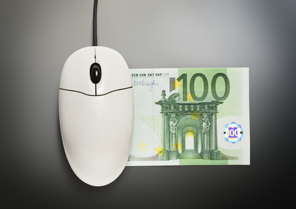 Komputer mysz i sto euro banknotów - Zdjęcie, obraz