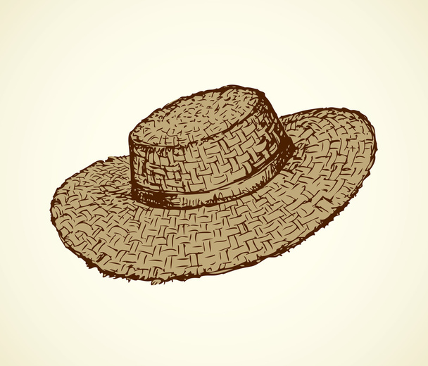 Dibujo de línea vectorial monocromo de un sombrero de paja
 - Vector, imagen