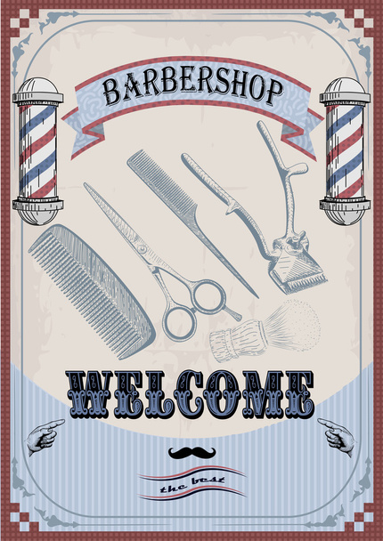 Frame border scissors clippers shears brush swab razor hairclipp - Vector, Image