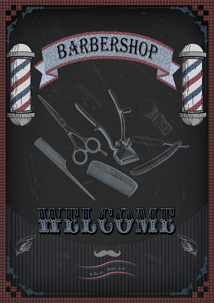 Frame border scissors, shears brush, swab, razor hairclipper bla - Vector, Image