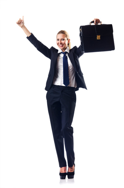 Businesswoman with briefcase on white - Foto, afbeelding
