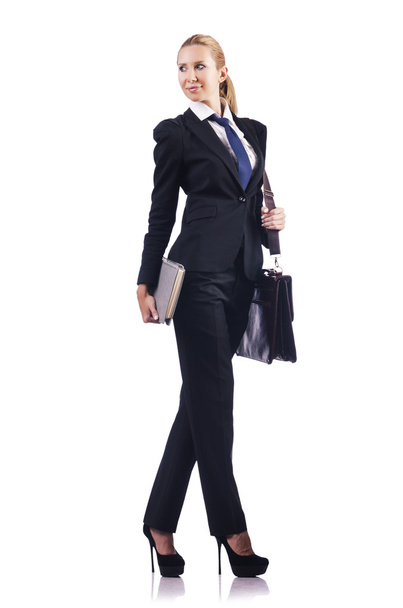 Businesswoman with briefcase on white - Фото, изображение