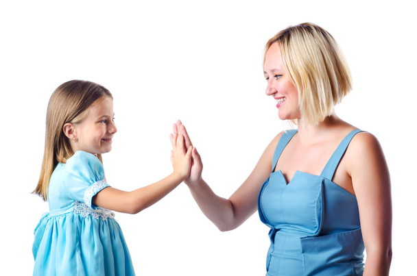Happy mom and daughter on white - Photo, image