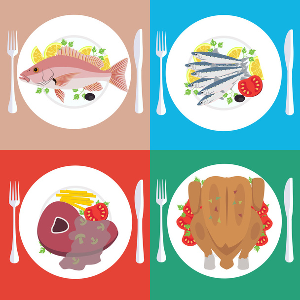 Food dishes set - Vector, Image