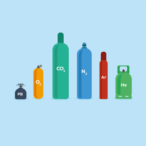 Χρώμα και εικονογράφηση φορέα φιάλες αερίου - Διάνυσμα, εικόνα