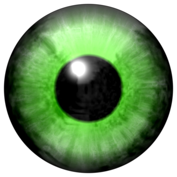 Isolated big green eye. Illustration of green blue stripped eye iris, reflection - Photo, Image