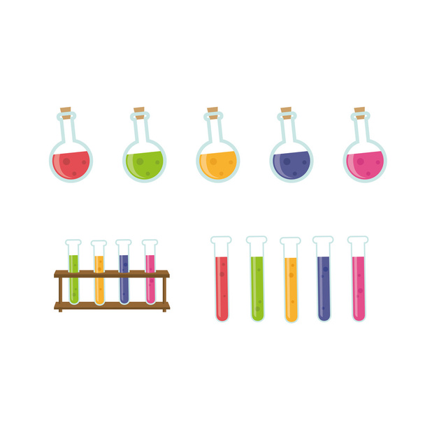 Chemie apparatuur - glas kolven met kleur vloeistoffen - Vector, afbeelding