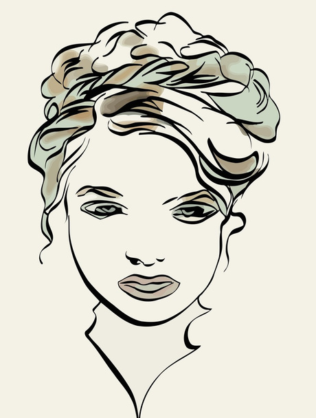 Skizze des Kopfvektors eines jungen Mädchens - Vektor, Bild