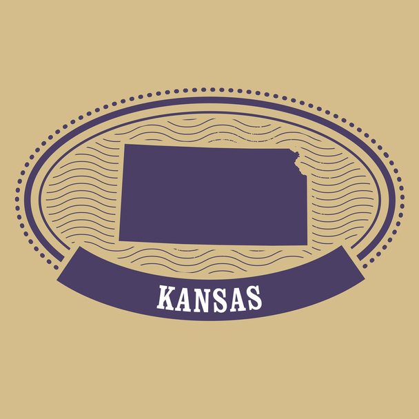 Kansas kartta siluetti - soikea leima valtion
 - Vektori, kuva