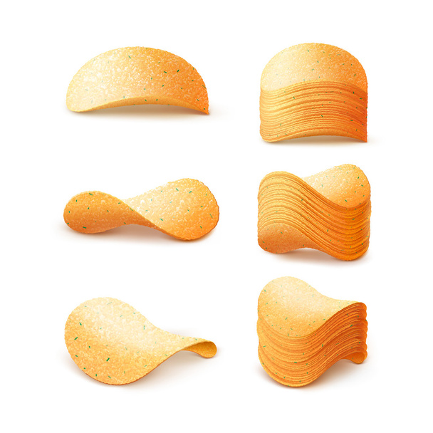 Set of Potato Chips Stacks Close up Isolated - Vector, Image