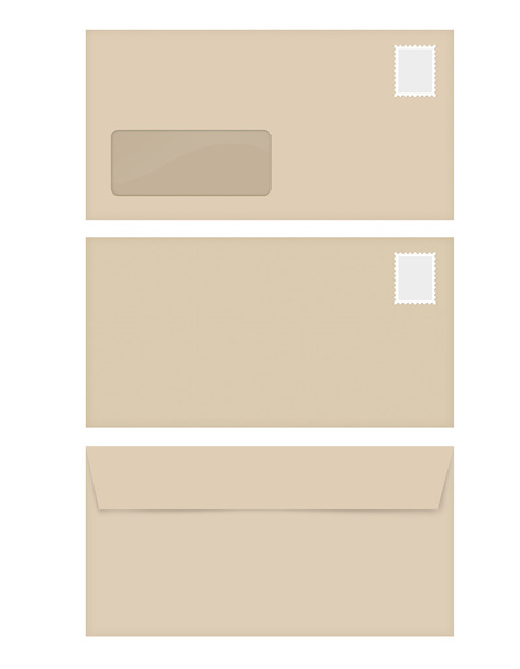 Gabarit d'enveloppe vide isolé beige fenêtre avec timbre
 - Photo, image