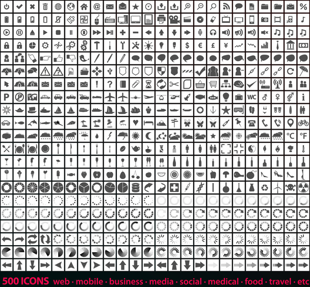 Huge set of 500 detailed line art web icons - Vector, Image