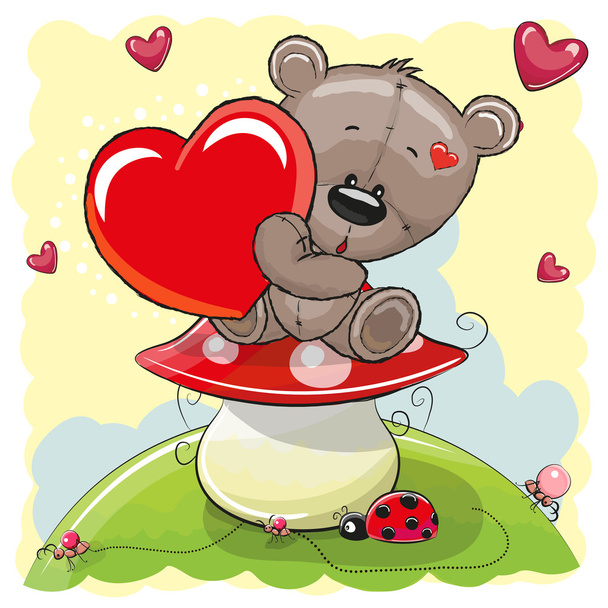 Cute Teddy Bear with heart - Vettoriali, immagini