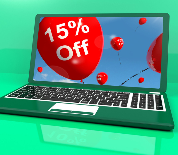 Воздушные шары на компьютере, показывающие продажи скидка 15 процентов на
 - Фото, изображение
