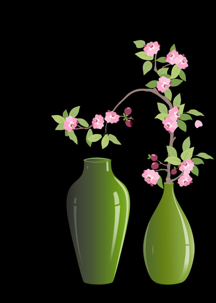 cherry blossoms in a green vase - Vector, imagen