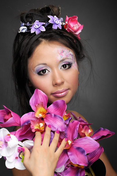 Közeli kép: ázsiai szépség lány portréja - Fotó, kép