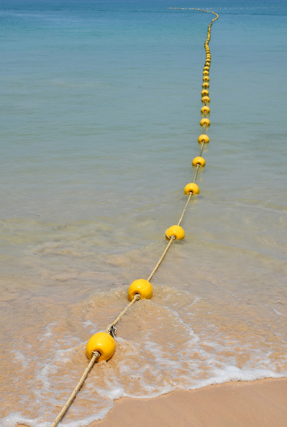 Yellow buoys at sea beach and in water - 写真・画像