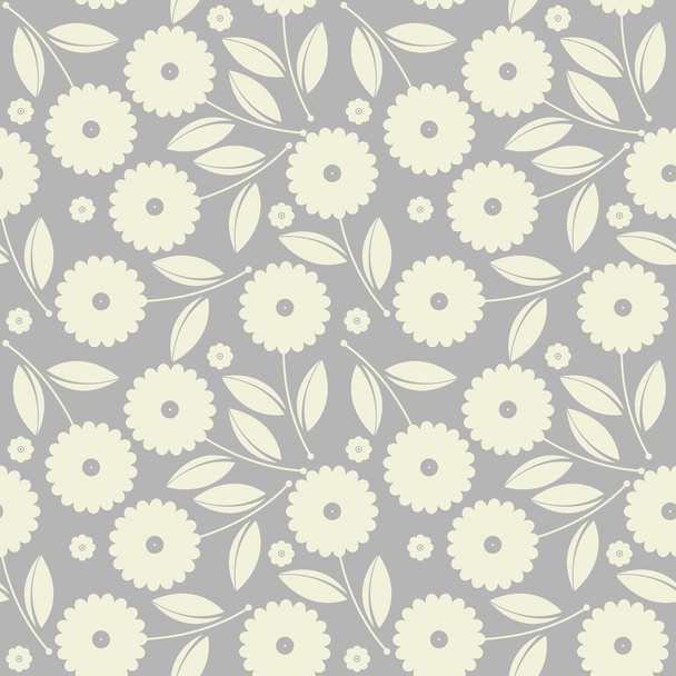 Seamless pattern with white flowers and leaves isolated on grey  - Διάνυσμα, εικόνα