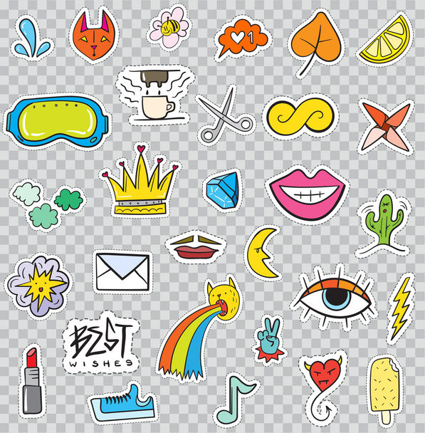 Cool Hand Drawn Girly Stickers Collage Seamless Pattern. Girl Patches  Background Vector Design. Stock Vector