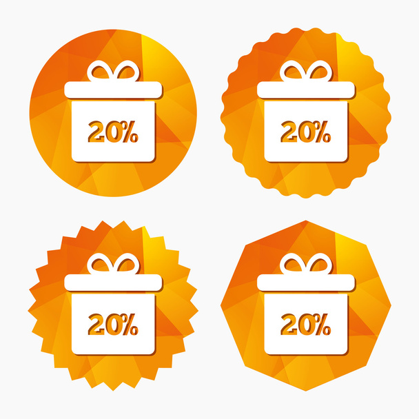 20 percent sale gift box tag sign icon. - Вектор, зображення