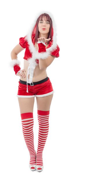 Noel Baba kostüm gülümseyen kız - Fotoğraf, Görsel