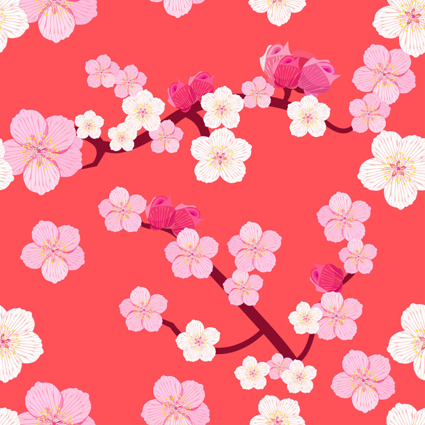 seamless pattern of Japanese flowering cherry tree branches with - ベクター画像