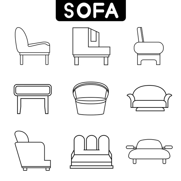 Sofa Symbole Linie Vektor Set - Vektor, Bild