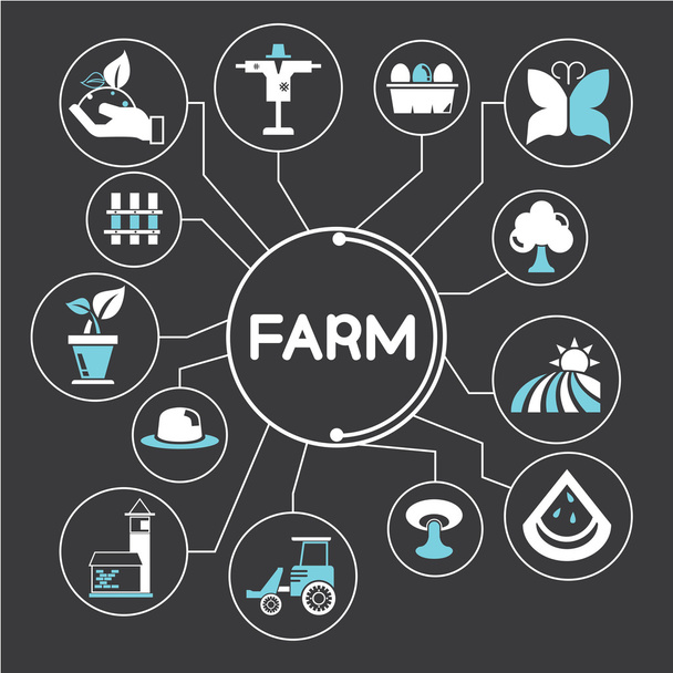 mezőgazdasági koncepció info grafikus a fekete háttér, törődik leképezés - Vektor, kép