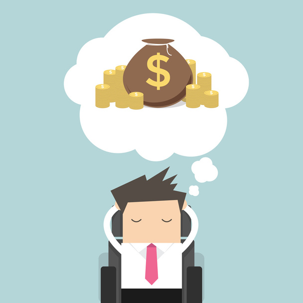 Business man dreaming about money - Vector, Image