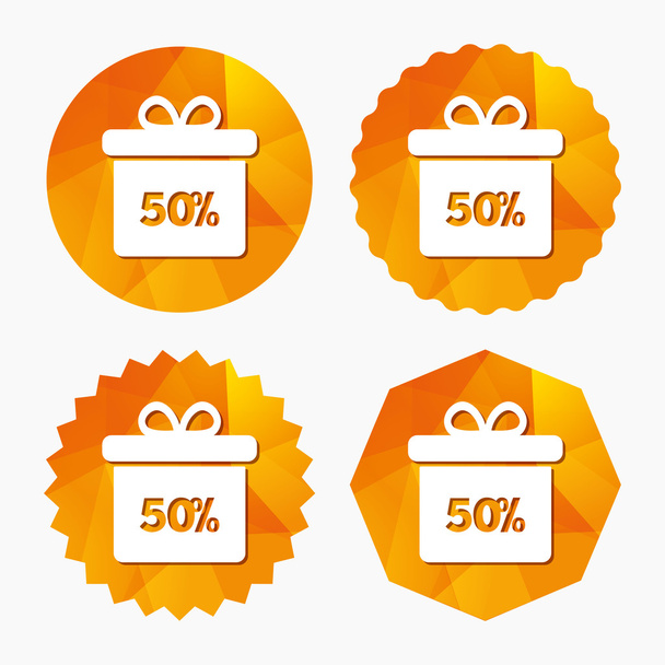 50 percent sale gift box tag sign icon. - Вектор, зображення