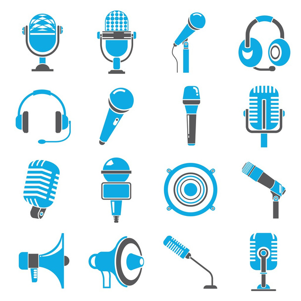 ikony mikrofonu, nastavení modrých ikon - Vektor, obrázek