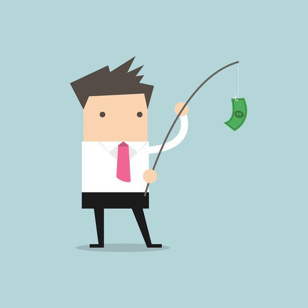 Businessman with money on fishing rod - Vector, Image