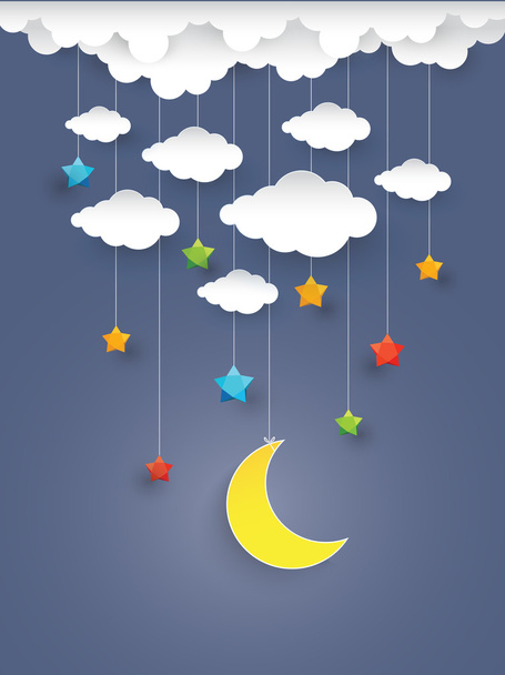 Full Color star with Cloud  Paper art Style.vector Illustration - Vector, imagen