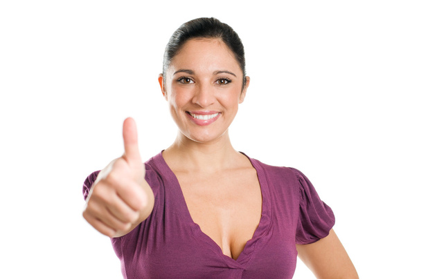 Successful young woman showing thumb up - Foto, imagen