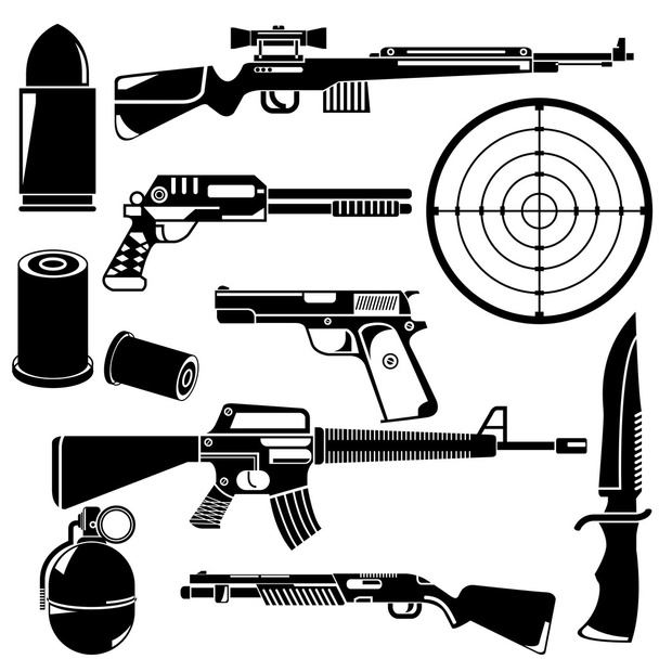 gun, pistol and weapon icons - Vector, Image