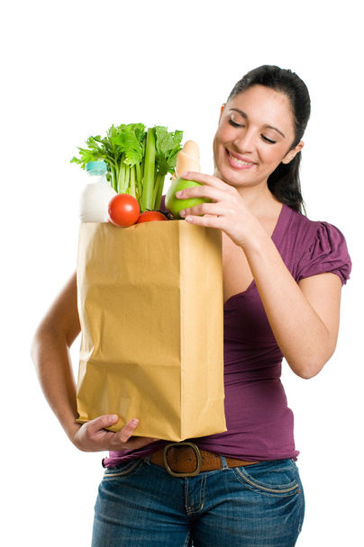 Young woman holding a grocery bag - Photo, Image