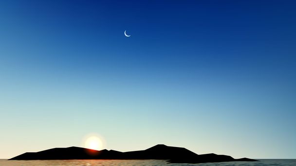 Вектор Реалистичный Красивый закат над морем с луной
 - Вектор,изображение