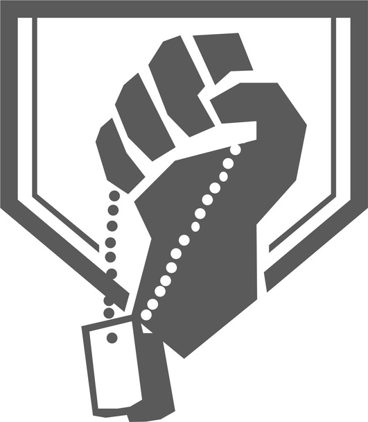 Soldier Hand Clutching Dogtag Crest Retro - Vector, Image