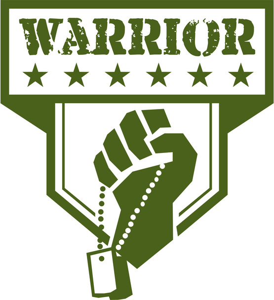 Soldaat Hand geklemd Dogtag Warrior Crest Retro - Vector, afbeelding