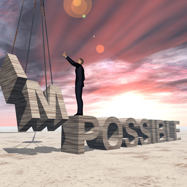man standing over  impossible text  - Photo, Image