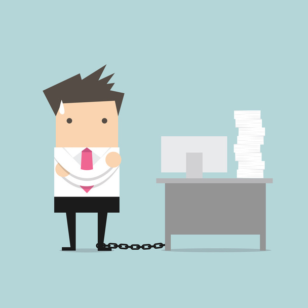 Businessman chained to the desk vector - Vector, Image