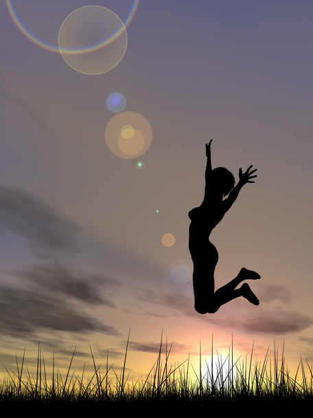 young woman  silhouette jumping  - Photo, Image