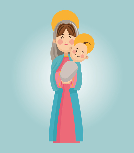 Mária és Jézus rajzfilm design baby - Vektor, kép