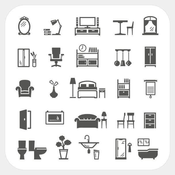 Conjunto de iconos de muebles, Objetos interiores para el hogar
 - Vector, Imagen
