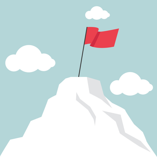 Flag marks the top of the mountain landscape vector illustration - Vector, imagen