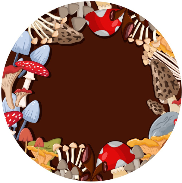 different kinds of mushrooms on brown circle background - Photo, Image