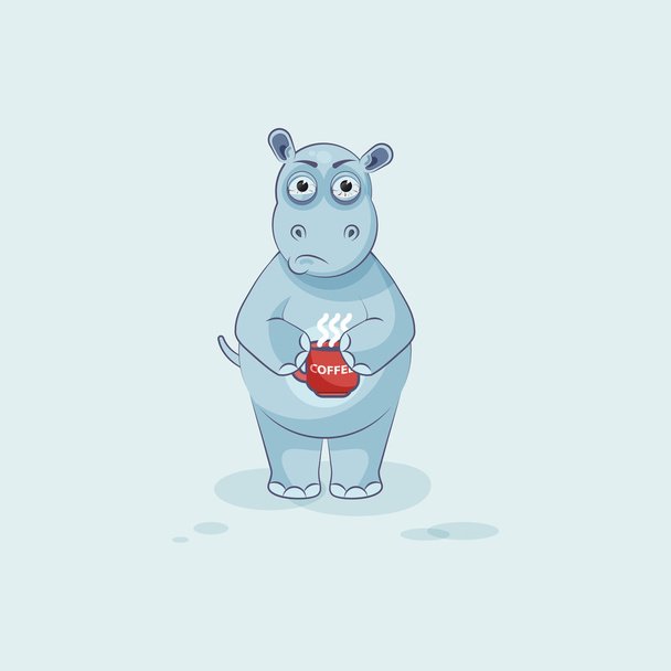 Emoji character cartoon Hippopotamus nervous with cup of coffee - Vector, Image