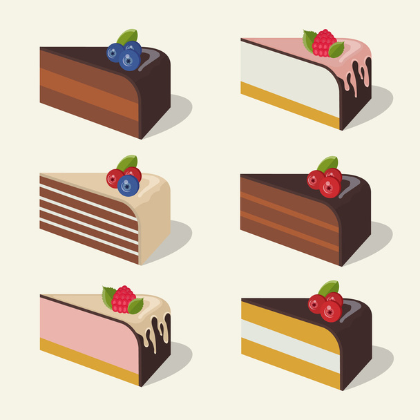 Set of delicious cakes - Вектор,изображение